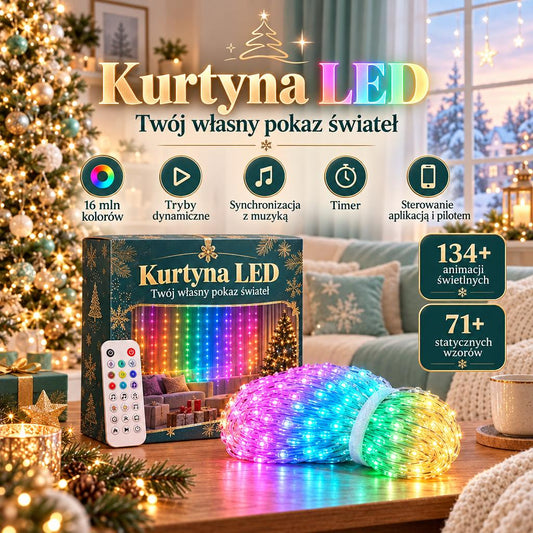Kurtyna LED w zestawie z pilotem i pudełkiem